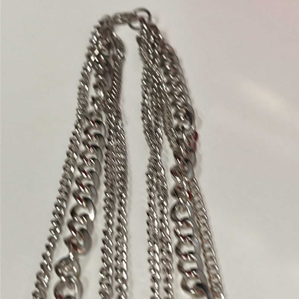 Layered Strand Necklace Silver Chain and Black Beads - Picture 4 of 5